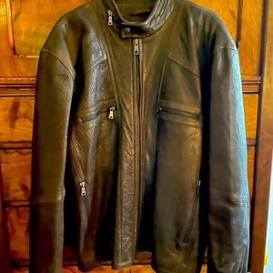 Andrew Marc Distressed Patina chocolate brown leather jacket XXL